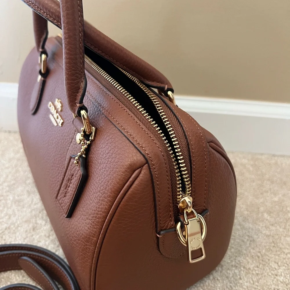 Coach Rowan Brown Pebbled Leather Satchel with Gold Hardware - Picture 7 of 12